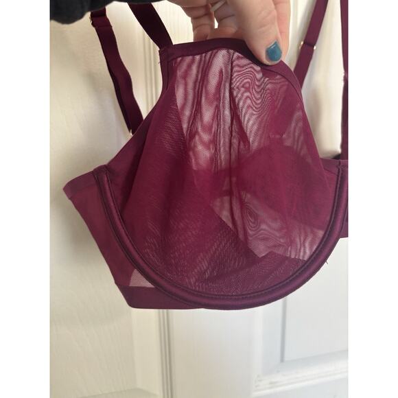 Auden Burgundy Wine Sheer Under Bra Size 36D Unlined Demi Coverage - Picture 3 of 6